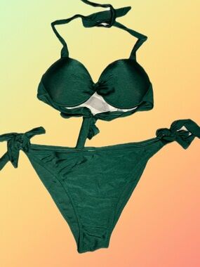 SHEIN Dark Green Tie-Side Push-Up Bikini Set